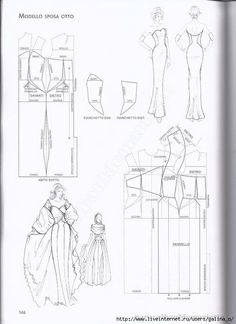 an open book with drawings of dresses and gowns