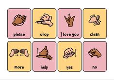 American Sign Language illustrative Learning Flashcards. Available for print or download immediately after purchase. Help Sign Language, Toddler Sign Language, Sign Language Flashcards, Sign Language For Toddlers, Learning Sign Language, Language Flashcards, Simple Sign Language, Asl Sign Language Words, Sign Language For Kids