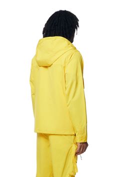 Details Fit: Regular Color: Canary Material: 100% Polyester Style: WW24182EC Spring Yellow Outerwear With Drawstring Hood, Casual Yellow Outerwear With Drawstring Hood, Casual Long Sleeve Yellow Raincoat, Casual Yellow Long Sleeve Raincoat, Yellow Hooded Casual Parka, Casual Yellow Hooded Parka, Casual Yellow Long Sleeve Parka, Windbreaker Jacket, Color