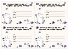 printable moomii birthday party cards with flowers on the front and back side