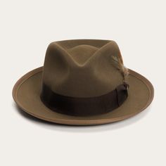 Whippet Fedora | Stetson Vintage Fedora With Flat Crown, Classic Top Hat With Flat Crown For Fall, Classic Fall Top Hat With Flat Crown, Classic Flat Crown Top Hat For Fall, Classic Solid Top Hat With Flat Crown, Classic Fitted Hat Bands For Fall, Vintage Fur Felt Fedora For Fall, Classic Brown Top Hat With Flat Brim, Fitted Fur Felt Top Hat