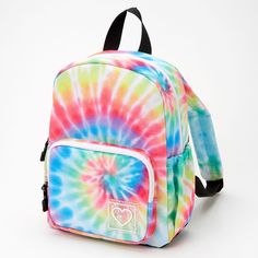 Claire's Rainbow Tie Dye Small Backpack Casual Adjustable Backpack For Back To School, Casual Multicolor Backpack For School, Casual School Backpack With Adjustable Strap, Cute Multicolor Backpack For Back To School, Multicolor School Backpack With Zipper Closure, Multicolor School Bag With Adjustable Straps, Trendy Multicolor Backpack For Students, Casual Multicolor School Bag, Adjustable Backpack For Daily Use And Back To School