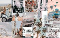 a collage of photos with an old car, ferris wheel and palm trees