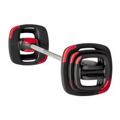 two pairs of black and red dumbbells on a white background with clipping for the handles