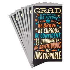 six black and white greeting cards with the words, grad is you still into the future