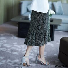 Olivia Mark - Floral Polka Dot Midi Skirt with Ruffled Hemline Polka Dot Midi Skirt, Wool Knitted Dress, Knit Midi Skirt, Half Skirt, Polka Dot Skirt, Mermaid Skirt, Dot Skirt, Long Sleeve Knit Sweaters, Midi Skirt Pencil