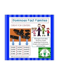 an ad for dominos fact families with pictures of family members and numbers on them