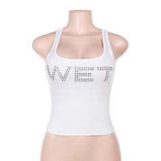 Please refer to our sizing chart for a guideline when choosing a size. 5 business days order processing time. 90% polyester 10% spandex Summer Rhinestone Tank Top For Night Out, Fitted Tops With Rhinestones For Summer, Fitted Rhinestone Tops For Summer, Summer Stretch Tank Top With Rhinestones, Chic Sleeveless Tops With Rhinestones, Sleeveless Stretch Tops With Rhinestones, Fitted Sleeveless Tank Top With Rhinestones, Fitted Rhinestone Sleeveless Tank Top, Stretch Sleeveless Top With Rhinestones