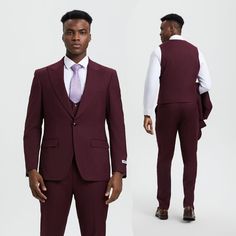 Step Into Sophistication With The Stacy Adams 3-Piece Men's Suit Set! This High-Quality Ensemble Features A Peak Lapel Jacket With A Hybrid Fit, Underarm Sweat Guards, And Ample Pockets, A Matching Vest With A Unique U-Neck Design And 4-Button Closure, And Comfortable Pants With An Expandable Waistband. Plus, No Tie Needed For This Modern Look. Available In Slim And Modern Fits From Sizes 34 To 66, This Suit Is All About Looking Dapper And Feeling Fantastic. Whether It's A Special Event Or A Bus Formal Fitted V-neck Sets, Fitted V-neck Formal Sets, Formal Fitted Three-piece Set, Three-piece Fitted Formal Sets, Fitted Burgundy Suits For Work, Burgundy Fitted Suit For Work, Fitted V-neck Suits For Semi-formal Occasions, Fitted V-neck Suits For Formal Occasions, Fitted Burgundy Suit For Business