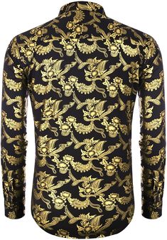 Experience elegant style with our Men's Elegant Paisley Gold Floral Printed Dress Shirts. Made with high-quality material, these shirts feature a sophisticated and unique paisley gold floral print. Perfect for any special occasion or formal event, these shirts will elevate your wardrobe and make a lasting impression. Size Chest Waist XXS 29 - 31 27 - 29 XS 30 - 32 28 - 30 S 34 - 36 30 - 32 M 38 - 40 32 - 33 L 42 - 44 33 - 34 XL 46 - 48 36 - 38 2XL 48 - 50 40 - 42 3XL 50 - 52 44 - 48 Formal Fitted Shirt With Paisley Print, Elegant Formal Patterned Shirt, Elegant Patterned Formal Shirt, Formal Gold Tops With Baroque Print, Gold Baroque Print Formal Tops, Formal Gold Top With Baroque Print, Gold Baroque Print Top For Formal Occasions, Formal Long Sleeve Shirt With Baroque Print, Gold Long Sleeve Shirt For Fall