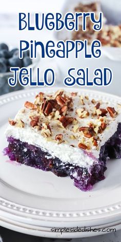 blueberry pineapple jello salad on a white plate