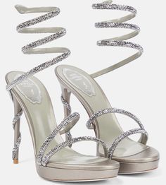 Wrap Around Snake, Strap Sandals Heels, Cute Heels, Rene Caovilla, Silver Heels, Silver Crystal, Pretty Shoes, Gossip Girl, Wrap Around