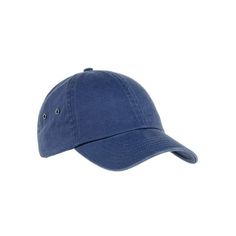 a blue baseball cap with buttons on the front and side, against a white background