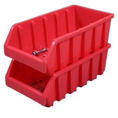 a red plastic container with two compartments