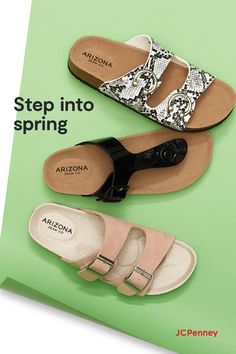 Step lively—sandal season has arrived! The essential shoe for all your getaways, JCPenney has styles in every hue and heel height. Slip into party-to-poolside slides by Arizona, or dress things up in a Worthington heel. Our trend-setting shoes are the perfect finish to every vacation-ready ensemble. All that’s missing? One perfect pedi. Ankle Strap Sandals Flat, Nike Benassi, Wide Width Sandals, T Strap Flats, Athletic Sandals, Ankle Strap Flats, Footbed Sandals