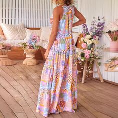 Women's Summer Boho Dress Sleeveless Floral Print Long Maxi Dress Holiday Dress Sleeveless Printed Midi Dress For Day Out, Multicolor Printed Sleeveless Sundress, Flowy Multicolor Sleeveless Dress For Spring, Bohemian Sleeveless Midi Dress For Day Out, Bohemian Printed Maxi Length Sleeveless Dress, Bohemian Printed Maxi Sleeveless Dress, Multicolor Sleeveless Maxi Dress For Vacation, Bohemian Multicolor Sleeveless Dress For Day Out, Multicolor Sleeveless Mini Dress For Vacation