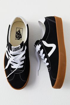 Minimalism rules with these low-top sneakers from Vans, taking notes from retro styles for a totally-charming, go-with-anything pair. **Features:** Low-top style, suede uppers, single-wrap sidewalls, padded collar, leather " v" logo and heel counter, rubber outsole, lace-up closure **Why We | Vans Sport Low Suede Sneakers at Free People in Black, Size: US 7.5 M Staple Sneakers, V Logo, Retro Styles, Mens Boots Fashion, Cute Sneakers, Mens Shoes Casual Sneakers, Black Gums, Taking Notes, Winter Sneakers