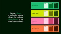 the color scheme for different brand colors is shown in green, pink, and orange