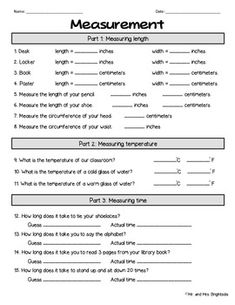 measurement worksheet with answers for students to use in the classroom, including measurements