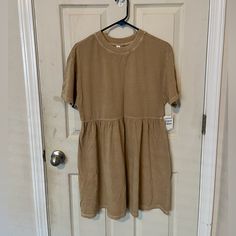 New With Tags Bp Cotton T-Shirt Dress In A Tan Color Cotton Short Sleeve Dress For Day Out, Crew Neck Cotton Lounge Dresses, Beige Crew Neck Spring Dress, Casual Cotton Short Sleeve Dress For Spring, Beige Crew Neck Dress For Spring, Beige Cotton T-shirt For Day Out, Cotton T-shirt Dress With Crew Neck For Daywear, Cotton Crew Neck T-shirt Dress For Daywear, Cute Beige Mini Dress With Short Sleeves