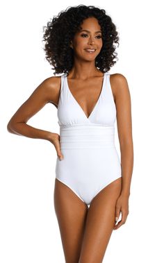 Sunbathe poolside in elegance in this multi strap cross-back one-piece swimsuit by La Blanca. The v-neckline adds a seductive hint, and the multi strap cross-back feature is a true-head turner. Fixed straps and removable cups add coverage and support when needed, and shape enhancing tummy control offers a sleek, toned look. Moderate rear coverage. [split] Details One piece swimsuit Multi strap cross-back detail Plunging v-neck Removable cups Tummy Control Fabric 83% Nylon, 17% Elastane Elegant Triangle Top Swimwear With Straps, White Strappy Back Swimwear For Poolside, White Cross Back Swimwear For Beach, White Swimwear With Crisscross Straps For Beach, White Strappy Back Swimwear For Beach, White Crisscross Straps Swimwear For Beach, White Beachwear Swimwear With Crisscross Straps, White Strappy Back Swimwear For Swimming, White Strappy Back Swimwear Beachwear