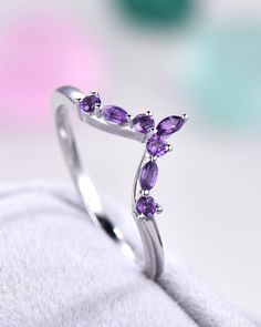 Purple Marquise Cut Promise Ring, Amethyst Marquise Cut Wedding Rings, Purple Marquise Cut Ring For Wedding, Wedding Stackable Open Band Gemstone Rings, Purple Marquise Cut Jewelry For Wedding, Amethyst Wedding Ring In Round Band Shape, Amethyst Ring With Round Band For Wedding, Wedding Amethyst Ring In Round Band, Purple Amethyst Stackable Wedding Rings