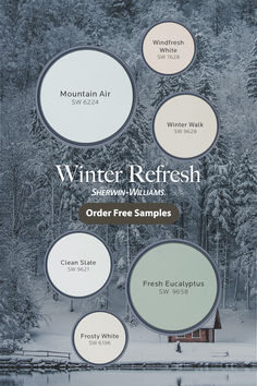 an advertisement for winter refreshh with trees in the background