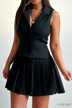 Lasaky - Glamorous Mini Skirt and Vest Outfit Skirt And Vest, Party Wear For Women, Sleeveless Blazer, Blazer And Skirt, Black One Piece, Vest Outfits, Formal Party, Suit Set, Cami Tops