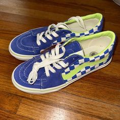 Old School Checkerboard Vans. Men’s 6.5 Or Women’s 8 Casual Blue Skate Shoes For Spring, Blue Casual Vans Skate Shoes, Casual Blue Vans Skate Shoes, Blue Low-top Skate Shoes For Spring, Spring Blue Low-top Skate Shoes, Checkerboard Vans, Van Color, Vans Men, Vans Blue