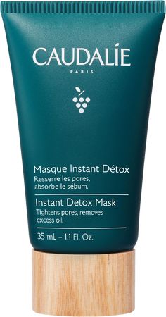 ''Eliminate impurities and tighten pores with the Caudalie Instant Detox Mask, a vegan face mask enriched with 96% natural origin ingredients for fresh and glowing skin.'' - Darcey, Escentual Beauty Team.. Why you'll love Caudalie Detox Mask:. Detoxing face mask for congested skin prone to oiliness.. 93% of beauty lovers saw a visible reduction in spots and blackheads.. Enriched with vitamin C and natural hyaluronic acid.. Vegan formula created with 96% natural origin ingredients.. A more eco-friendly repack of the orignal with a 100% recyclable tube.. What You Need To Know:. The Caudalie Mask blends sustainably sourced plant-based ingredients and essential oils for a formula of 98% natural origin. Part of the Vinergetic collection, clogged and oily skin-types can enjoy a five minute detox Caudalie Detox Mask, Caudalie Mask, Skincare Masks, Vegan Face Mask, Congested Skin, Real Techniques, Bumble And Bumble, Tighten Pores, Birthday List