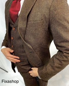 This is a Classy brown 3 Piece Suit by fixashop /crafted from high quality fabric and imported materials. Our products are handcrafted by experienced tailors who make sure the that the stitching is precise, lining is proper and the overall product is sturdy enough to not go out of shape for more than a few years. Also all our products have extra margins in their length, sleeves, sides so it's easily alterable if your size changes after some time. To see more available colours and designs in this collection, Check out the ' Collection' Section. *This is a 3 piece set of a Coat+westcoast+pant  *We also offer customization so we can provide you an even better fit if you massage us your measurements (in inches) of Chest, Stomach, Waist, Hip, Shoulder and Actual Height after ordering. *Want thi Men Tailored Suit, Mens Tailored Suits, Brown Tweed Suit, Male Suit, Suit For Wedding, Stylish Suit, Brown Tweed, Groomsmen Suits, Tweed Suits