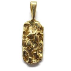 14k Yellow Gold Nugget Pendant Charm. Approximately 30mm X 10mm The Charm Is 100% Handcrafted And Manufactured By Us. Luxury Gold Oblong Jewelry, Luxury Yellow Gold Oblong Jewelry, Gold Hammered Rectangular Jewelry, Hammered Gold Rectangular Jewelry, Luxury Yellow Gold Nugget Jewelry, Handmade Gold Oblong Jewelry, 14k Stamped Yellow Gold Nugget Jewelry, Yellow Gold Nugget Brass Jewelry, Handmade Oblong Gold Jewelry