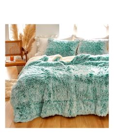 Pieces Shaggy Comforter Pillowcases Bedding Fuzzy Bedding, White Bed Comforters, Teal Comforter, Fur Comforter, Teal Bedding, Fluffy Duvet, Fluffy Comforter, Reversible Bedding, Reversible Comforter