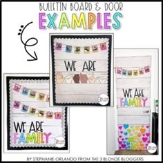 bulletin board and door examples for families to use in their homes, school or classroom