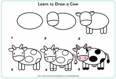 how to draw a cartoon cow for kids with easy step by step instructions and pictures