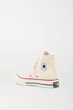 Ecru Chuck Taylor All Star 70 canvas high-top sneakers | Converse | NET-A-PORTER Converse High-top Canvas Sneakers With Gum Sole, Converse Cotton High-top Sneakers With Contrast Sole, Retro Canvas High-top Sneakers With Rubber Toe Cap, Retro High-top Sneakers With Vulcanized Sole, Canvas Shoes With Round Toe For Streetwear, Canvas Shoes For Streetwear With Round Toe, Streetwear Canvas Shoes With Round Toe, Sporty High-top Sneakers With Canvas Lining, Canvas Lining Round Toe Shoes For Streetwear