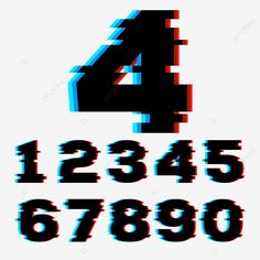 the number four is shown in black and blue colors, numbers, numbers, font png