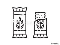 two bags of rice with leaves on the side line art icon, hand drawn illustration