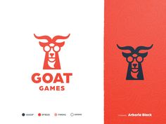 two logos for goat games, one with glasses and the other with an animal's head