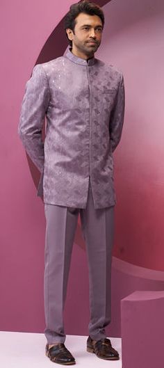 Pink and Majenta color Jodhpuri Suit in Rayon fabric with Embroidered, Printed work Art Silk Unstitched Suit With Chikankari Embroidery For Reception, Brocade Sets With Chikankari Embroidery For Reception, Formal Purple Unstitched Suit, Purple Chikankari Traditional Wear For Reception, Reception Purple Traditional Wear With Chikankari Embroidery, Multicolor Chikankari Embroidery Sets For Reception, Formal Purple Sets With Chikankari Embroidery, Festive Purple Wedding Fabric, Formal Traditional Wear With Motifs For Eid