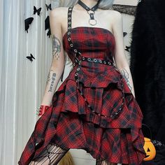 Material:? Algodón; Poliéster  Peso: 0.269KG  Talla: S-L  SKU:?DR76938 Asymmetrical Tiered Dress, Tube Top Dress, Goth Dress, Summer Party Dress, Gothic Outfits, Short Mini Dress, Goth Outfits, Really Cute Outfits, Red Mini Dress