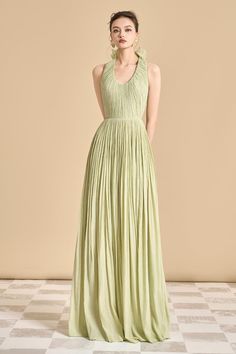 Nasir Gathered Scoop Neck Tencel Floor Length Dress