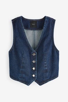 Waistcoats For Women, Blue Waistcoat, Rochelle Humes, Denim Waistcoat, What Should I Wear Today, Denim Skirt Outfits, Mode Jeans, Vest Designs, Denim Sweater