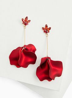 These beautiful earrings end in a collection of petals making these drop earrings a standout for any occasion. Post backs. Base metal. Imported. The best plus size women's red floral petal drop statement earrings in red. Torrid is your destination for cozy fall and winter clothes to keep you warm and comfortable. Red Flower-shaped Earrings For Party, Red Floral Earrings For Party, Red Flower Shape Earrings For Party, Red Flower-shaped Party Earrings, Red Flower Shaped Party Earrings, Red Flower Earrings For Party, Elegant Red Flower Earrings For Party, Red Flower Earrings For Valentine's Day, Valentine's Day Red Flower Party Earrings