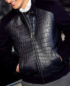 Leather Men Outfit, Luxury Jacket Men, Men Couture, Crocodile Jacket, Mens Outwear, Mens Fashion Coat, Short Leather Jacket, Unique Clothes