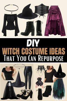 witch costume ideas that you can repurpose with text overlaying the image