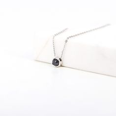 "JSVConcepts Fine Jewelry Black Diamond Necklace, Black Diamond Solitaire Necklace, Black Diamond Tube Bezel Necklace, Minimalist Necklace, Birthday Anniversary Gift ≫ Product Details ◈ Handmade / Handcrafted Fine Jewelry ◈ Diamond: 100% Natural Diamond ◈ Diamond Size: 3mm (.12 ct.) ◈ Bezel Size: 4.10mm ◈ Metal: Solid 14K Gold (18K gold option available upon request) ◈ Gold Color: White gold, Rose gold, Yellow gold ◈ Chain Length: 14\" ~ 18\" ≫ Please read our FAQ below for more detail." Elegant Stainless Steel Birthstone Necklaces, Elegant Stainless Steel Birthstone Necklace, Minimalist Bezel Set Necklace For Anniversary, Minimalist Necklace With Bezel Setting For Anniversary, Minimalist Sterling Silver Birthstone Necklace, Minimalist White Gold Birthstone Necklace For Anniversary, Minimalist Round Pendant Birthstone Necklace, Minimalist Necklace With Bezel Setting And Round Pendant, Minimalist Silver Birthstone Necklace With Adjustable Chain