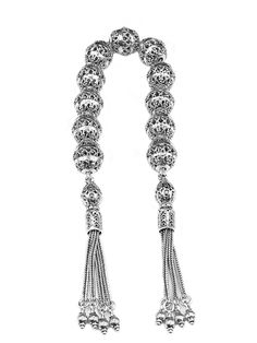 925 Sterling Silver Filigree Art 11 Pieces Lace Beads Stress Chain Tasbih Silver Bohemian Rosary With Round Beads, Bohemian Silver Rosary For Jewelry Making, Traditional Silver Beaded Rosary, Silver Rosary, James Buchanan, Sterling Silver Filigree, Silver Filigree, Beaded Lace, Original Gift