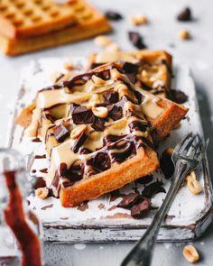 waffles with chocolate and peanut butter on top