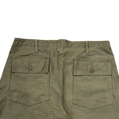 Early 60's OG-107 GI chino with Japanese reproduction 12 oz baker back cotton Satin. One of the most famous military pants through history with a beautiful vintage looking finish in a soft Satin Cotton Fabric. High rise with long button front fly, wide leg, front and back patch pockets, Hollywood waistband, vintage reproduction military buttons. Note, due to the high rise you will need a much smaller inseam. Compare your typical front rise length with these and subtract the difference from your Vintage Cotton Cargo Pants With Patch Pockets, Khaki Cargo Pants With Pockets In Chino Cotton Twill, Vintage Khaki Pants With Side Pockets, Vintage Cargo Pants With Tapered Leg And Side Pockets, Vintage Tapered Leg Cargo Pants With Side Pockets, Vintage Cotton Work Pants With Patch Pockets, Retro Cotton Cargo Pants With Side Pockets, Vintage Cotton Pants With Side Pockets, Vintage Cotton Cargo Pants With Welt Pockets